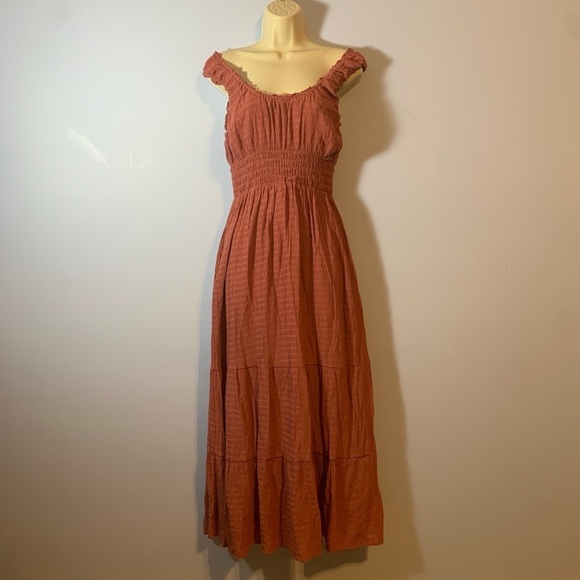 une ame Dresses & Skirts - Une Ame babydoll maxi dress smocked waist off the shoulder cap sleeve smocked
